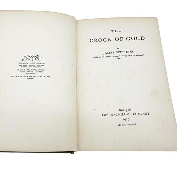 The Crock of Gold, Vintage, James Stephens, Green Book, Fairies, HB 1919 - Picture 9 of 9